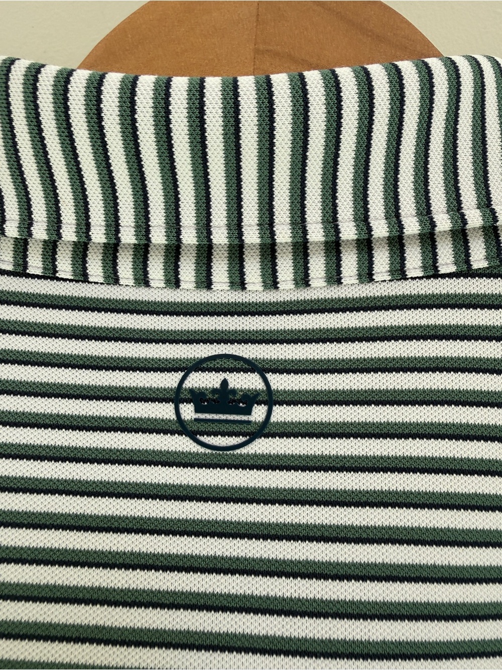 Peter Millar Crown Crafted Green & White Stripe Golf Polo Shirt - Picture 5 of 6